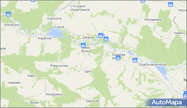 mapa Dębina gmina Dzierzkowice, Dębina gmina Dzierzkowice na mapie Targeo