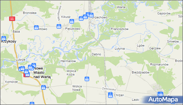 mapa Dębno gmina Nowe Miasto nad Wartą, Dębno gmina Nowe Miasto nad Wartą na mapie Targeo