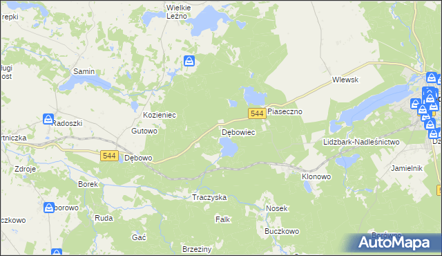 mapa Dębowiec gmina Lidzbark, Dębowiec gmina Lidzbark na mapie Targeo