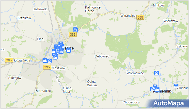 mapa Dębowiec gmina Ziębice, Dębowiec gmina Ziębice na mapie Targeo