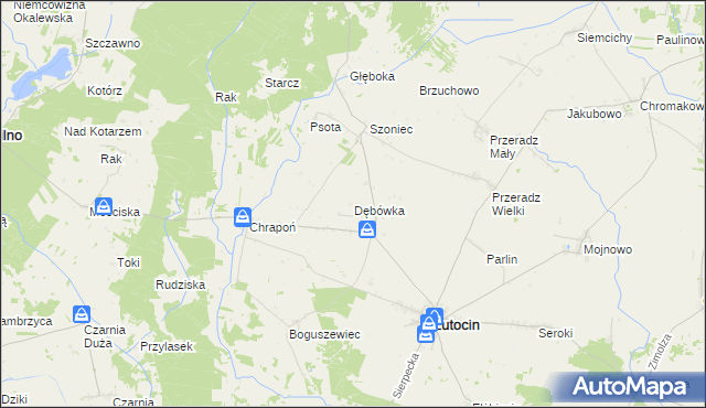 mapa Dębówka gmina Lutocin, Dębówka gmina Lutocin na mapie Targeo