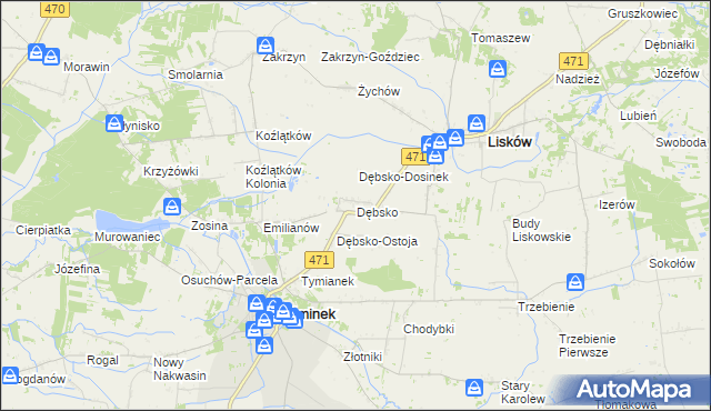 mapa Dębsko gmina Koźminek, Dębsko gmina Koźminek na mapie Targeo