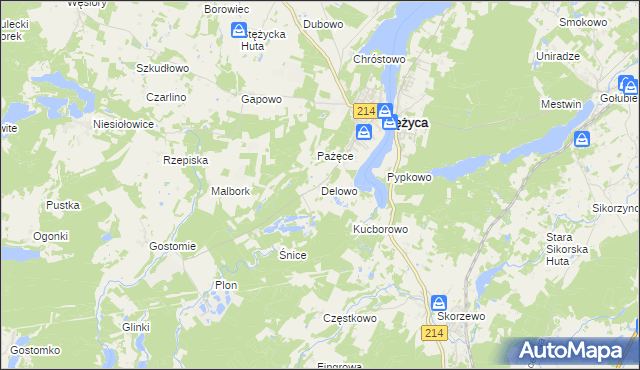 mapa Delowo, Delowo na mapie Targeo