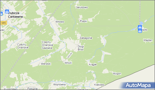 mapa Długi Bród gmina Dubicze Cerkiewne, Długi Bród gmina Dubicze Cerkiewne na mapie Targeo