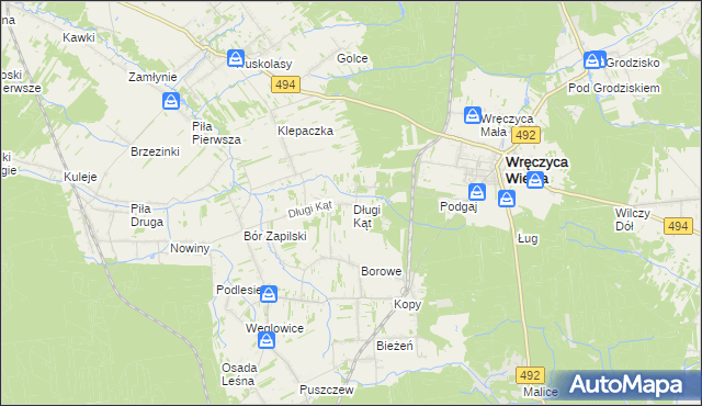 mapa Długi Kąt gmina Wręczyca Wielka, Długi Kąt gmina Wręczyca Wielka na mapie Targeo