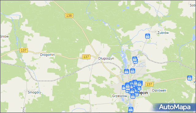 mapa Długoszyn, Długoszyn na mapie Targeo