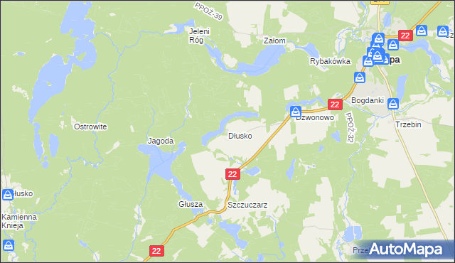 mapa Dłusko gmina Człopa, Dłusko gmina Człopa na mapie Targeo