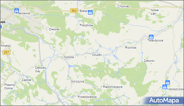 mapa Dłużec gmina Lwówek Śląski, Dłużec gmina Lwówek Śląski na mapie Targeo