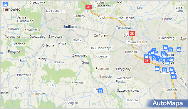 mapa Dobieszyn gmina Jedlicze, Dobieszyn gmina Jedlicze na mapie Targeo