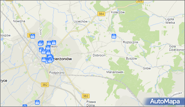 mapa Dobrocin gmina Dzierżoniów, Dobrocin gmina Dzierżoniów na mapie Targeo