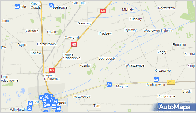 mapa Dobrogosty gmina Łęczyca, Dobrogosty gmina Łęczyca na mapie Targeo