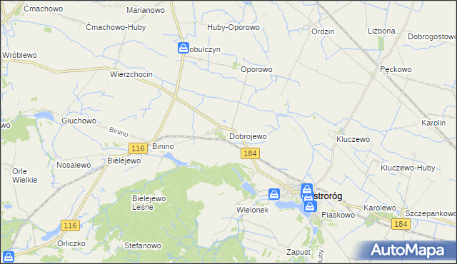 mapa Dobrojewo gmina Ostroróg, Dobrojewo gmina Ostroróg na mapie Targeo