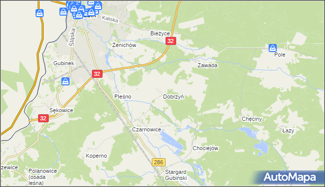 mapa Dobrzyń gmina Gubin, Dobrzyń gmina Gubin na mapie Targeo