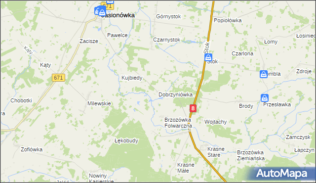 mapa Dobrzyniówka gmina Jasionówka, Dobrzyniówka gmina Jasionówka na mapie Targeo