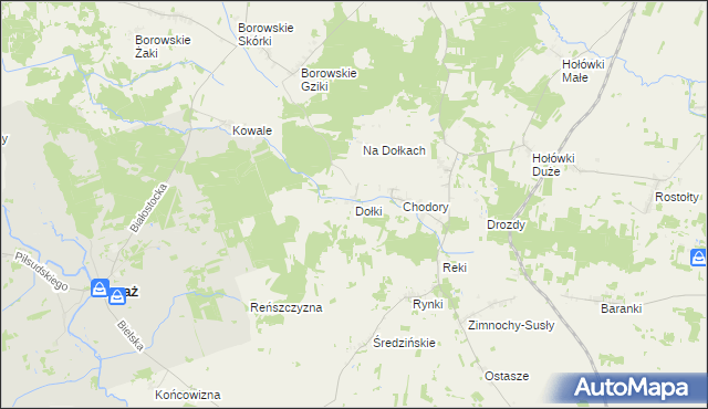 mapa Dołki gmina Turośń Kościelna, Dołki gmina Turośń Kościelna na mapie Targeo