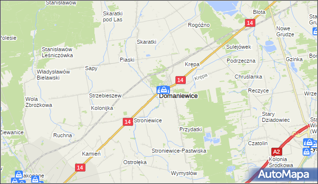 mapa Domaniewice powiat łowicki, Domaniewice powiat łowicki na mapie Targeo