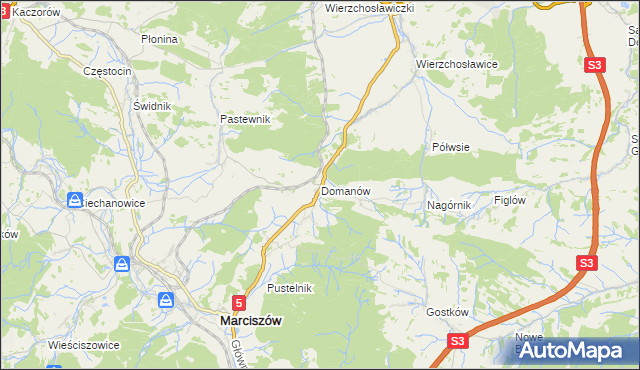 mapa Domanów, Domanów na mapie Targeo