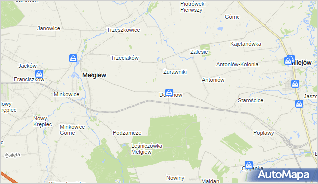 mapa Dominów gmina Mełgiew, Dominów gmina Mełgiew na mapie Targeo