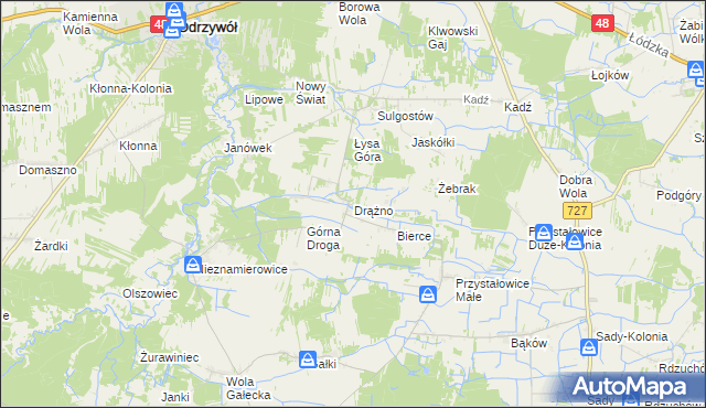 mapa Drążno gmina Klwów, Drążno gmina Klwów na mapie Targeo