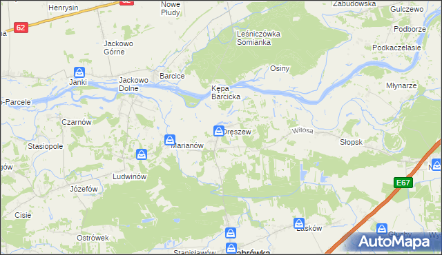 mapa Dręszew, Dręszew na mapie Targeo