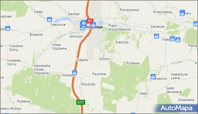 mapa Droblin gmina Wodzisław, Droblin gmina Wodzisław na mapie Targeo