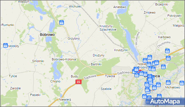 mapa Drużyny gmina Bobrowo, Drużyny gmina Bobrowo na mapie Targeo