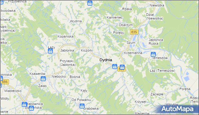 mapa Dydnia, Dydnia na mapie Targeo