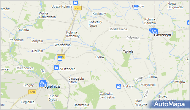 mapa Dylew gmina Mogielnica, Dylew gmina Mogielnica na mapie Targeo