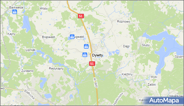 mapa Dywity, Dywity na mapie Targeo
