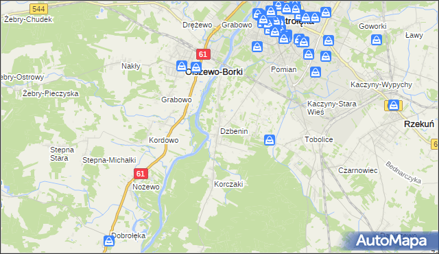 mapa Dzbenin gmina Rzekuń, Dzbenin gmina Rzekuń na mapie Targeo