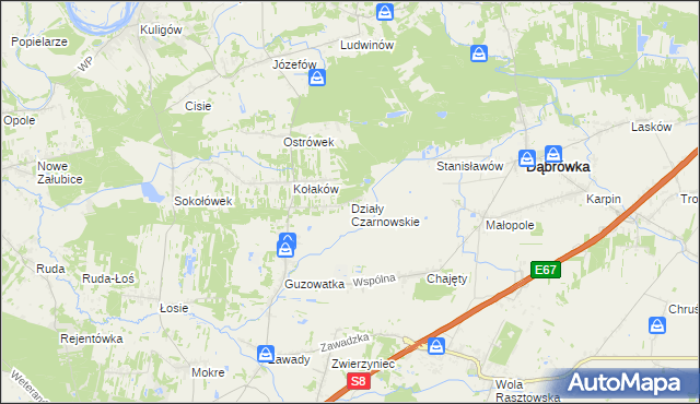 mapa Działy Czarnowskie, Działy Czarnowskie na mapie Targeo