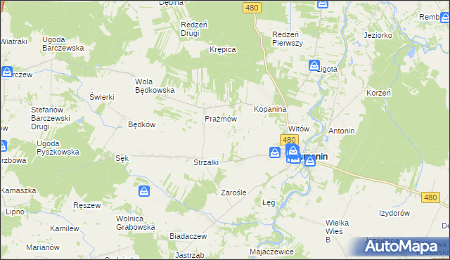 mapa Działy gmina Burzenin, Działy gmina Burzenin na mapie Targeo