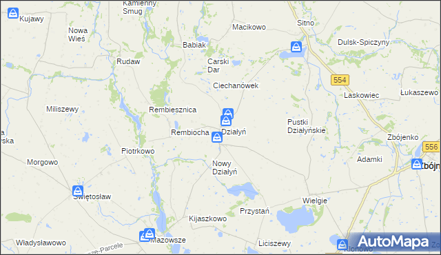 mapa Działyń gmina Zbójno, Działyń gmina Zbójno na mapie Targeo