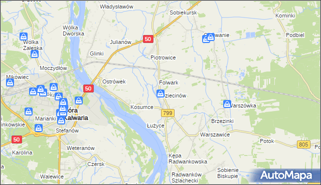 mapa Dziecinów gmina Sobienie-Jeziory, Dziecinów gmina Sobienie-Jeziory na mapie Targeo