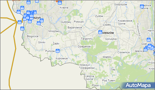 mapa Dzięgielów, Dzięgielów na mapie Targeo