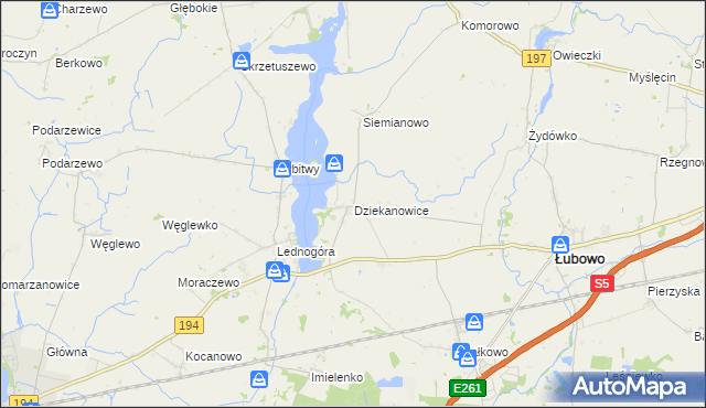 mapa Dziekanowice gmina Łubowo, Dziekanowice gmina Łubowo na mapie Targeo