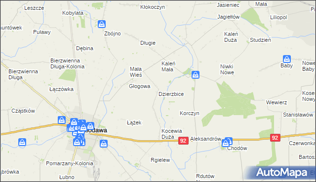 mapa Dzierzbice, Dzierzbice na mapie Targeo