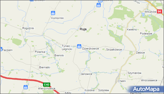 mapa Dzierżkowice gmina Ruja, Dzierżkowice gmina Ruja na mapie Targeo