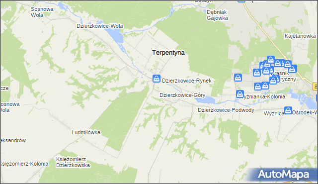 mapa Dzierzkowice-Góry, Dzierzkowice-Góry na mapie Targeo