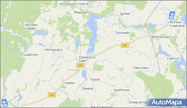 mapa Dźwierszno Wielkie, Dźwierszno Wielkie na mapie Targeo