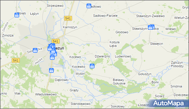 mapa Dźwierzno gmina Bieżuń, Dźwierzno gmina Bieżuń na mapie Targeo