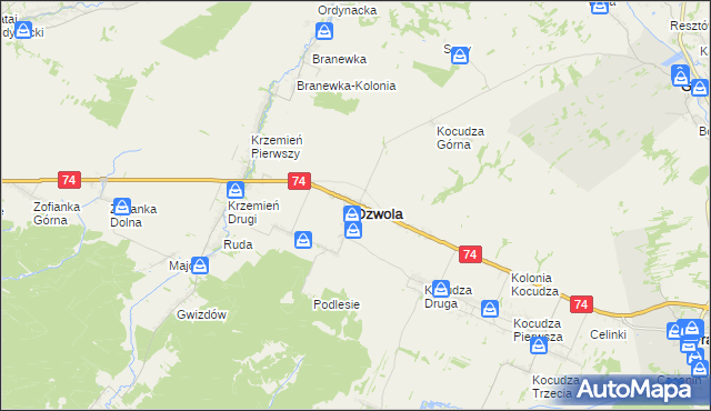 mapa Dzwola, Dzwola na mapie Targeo