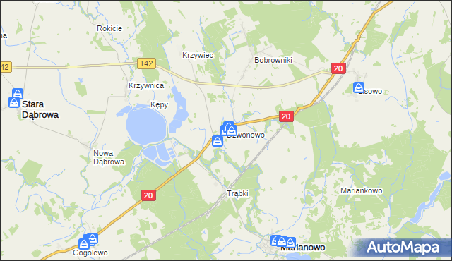 mapa Dzwonowo gmina Marianowo, Dzwonowo gmina Marianowo na mapie Targeo