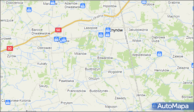 mapa Edwardów gmina Chynów, Edwardów gmina Chynów na mapie Targeo