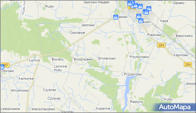 mapa Emilianowo gmina Szamotuły, Emilianowo gmina Szamotuły na mapie Targeo