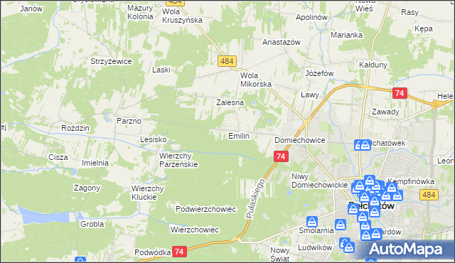 mapa Emilin gmina Bełchatów, Emilin gmina Bełchatów na mapie Targeo