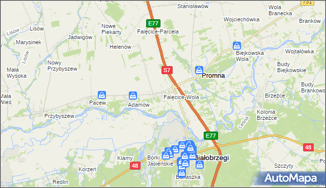 mapa Falęcice-Wola, Falęcice-Wola na mapie Targeo