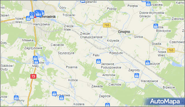 mapa Falki gmina Gnojno, Falki gmina Gnojno na mapie Targeo