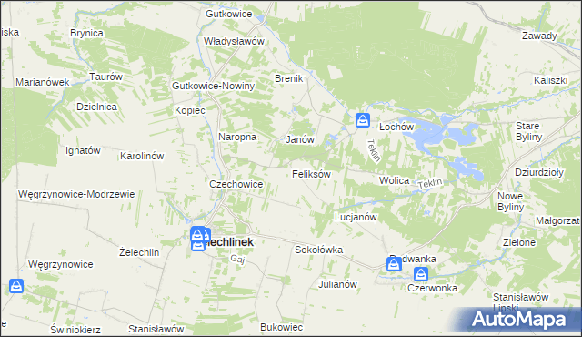 mapa Feliksów gmina Żelechlinek, Feliksów gmina Żelechlinek na mapie Targeo