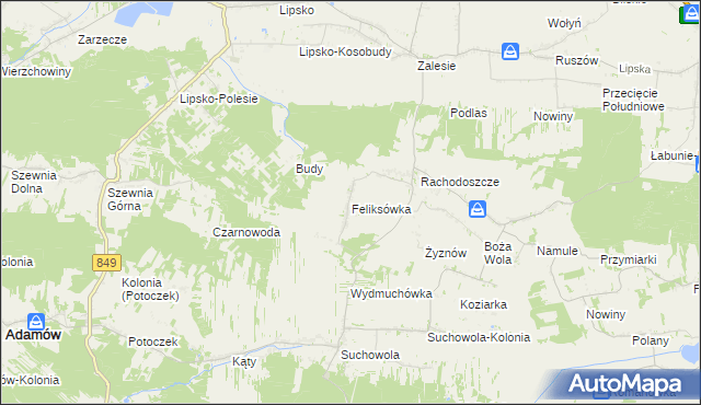 mapa Feliksówka gmina Adamów, Feliksówka gmina Adamów na mapie Targeo